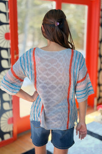 Color-Block Flared Sleeve Sweater - Grey