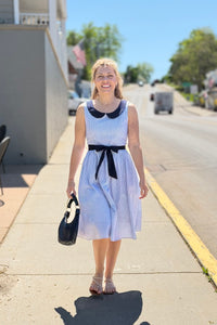 Stripe Dress Peter Pan Collar - Navy