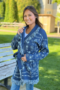 Bandana Fringe Cardigan - Blue