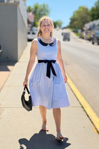 Stripe Dress Peter Pan Collar - Navy