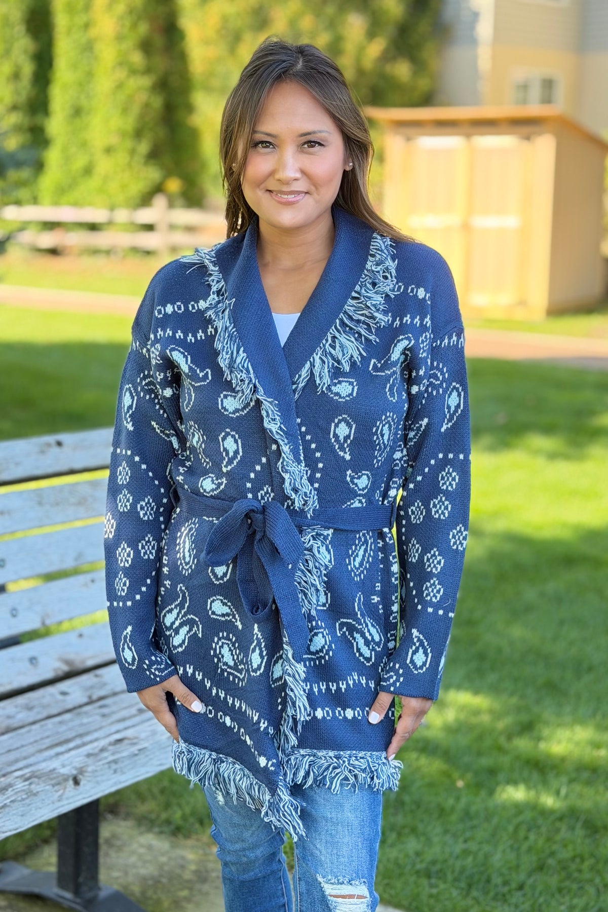 Bandana Fringe Cardigan - Blue