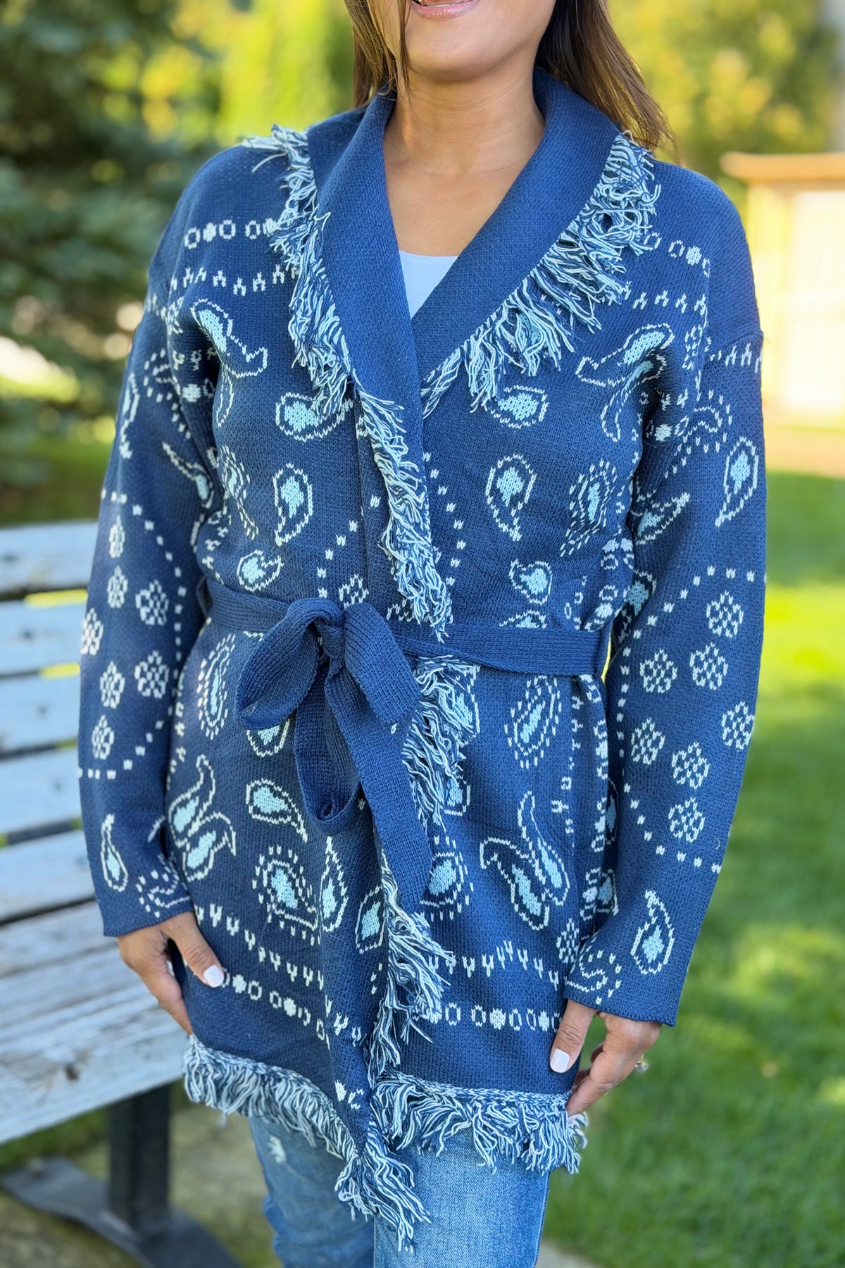 Bandana Fringe Cardigan - Blue