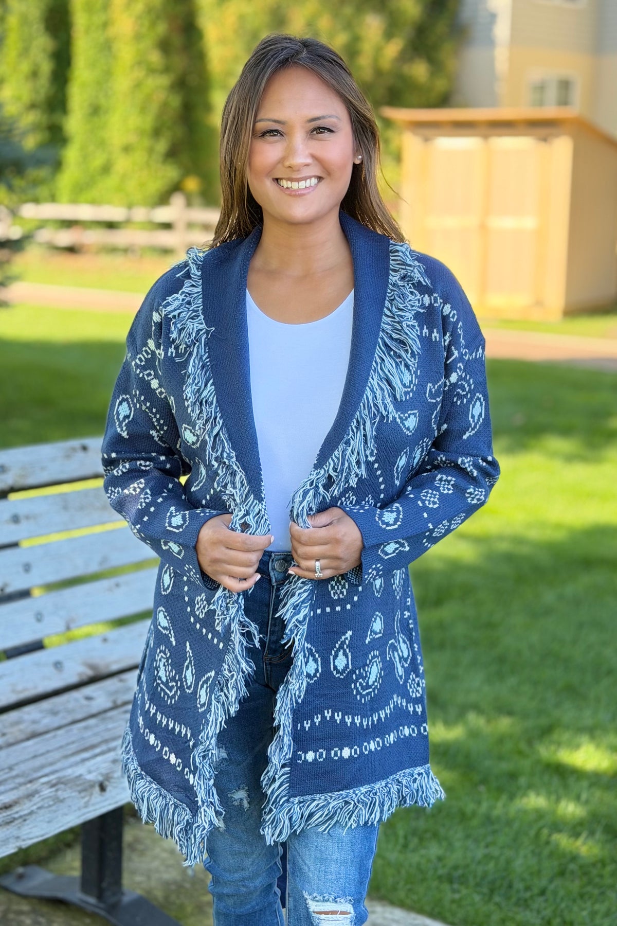 Bandana Fringe Cardigan - Blue