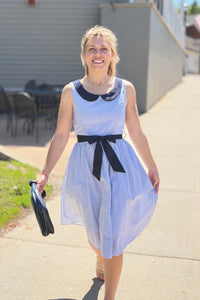 Stripe Dress Peter Pan Collar - Navy