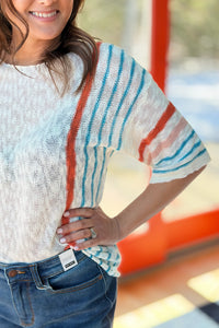 Color-Block Flared Sleeve Sweater - White