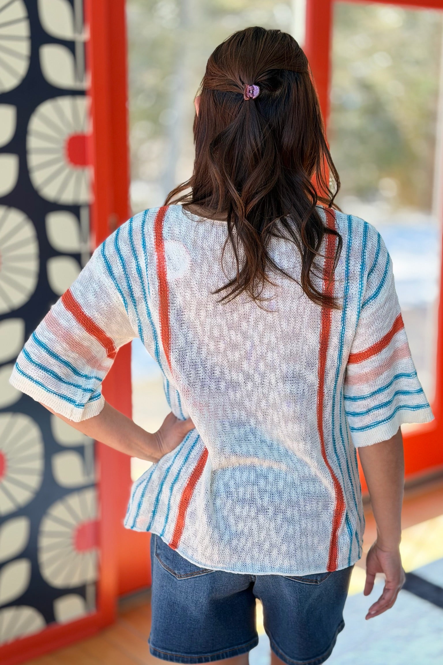 Color-Block Flared Sleeve Sweater - White