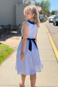 Stripe Dress Peter Pan Collar - Navy