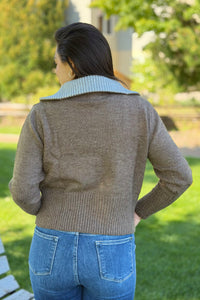 Sweater Jacket with Contrast Collar - Mushroom