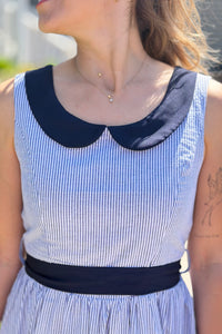 Stripe Dress Peter Pan Collar - Navy