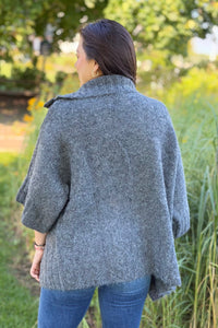 Ribbed Knit Open Cardigan - Charcoal