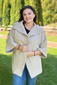 Ribbed Knit Open Cardigan - Oatmeal