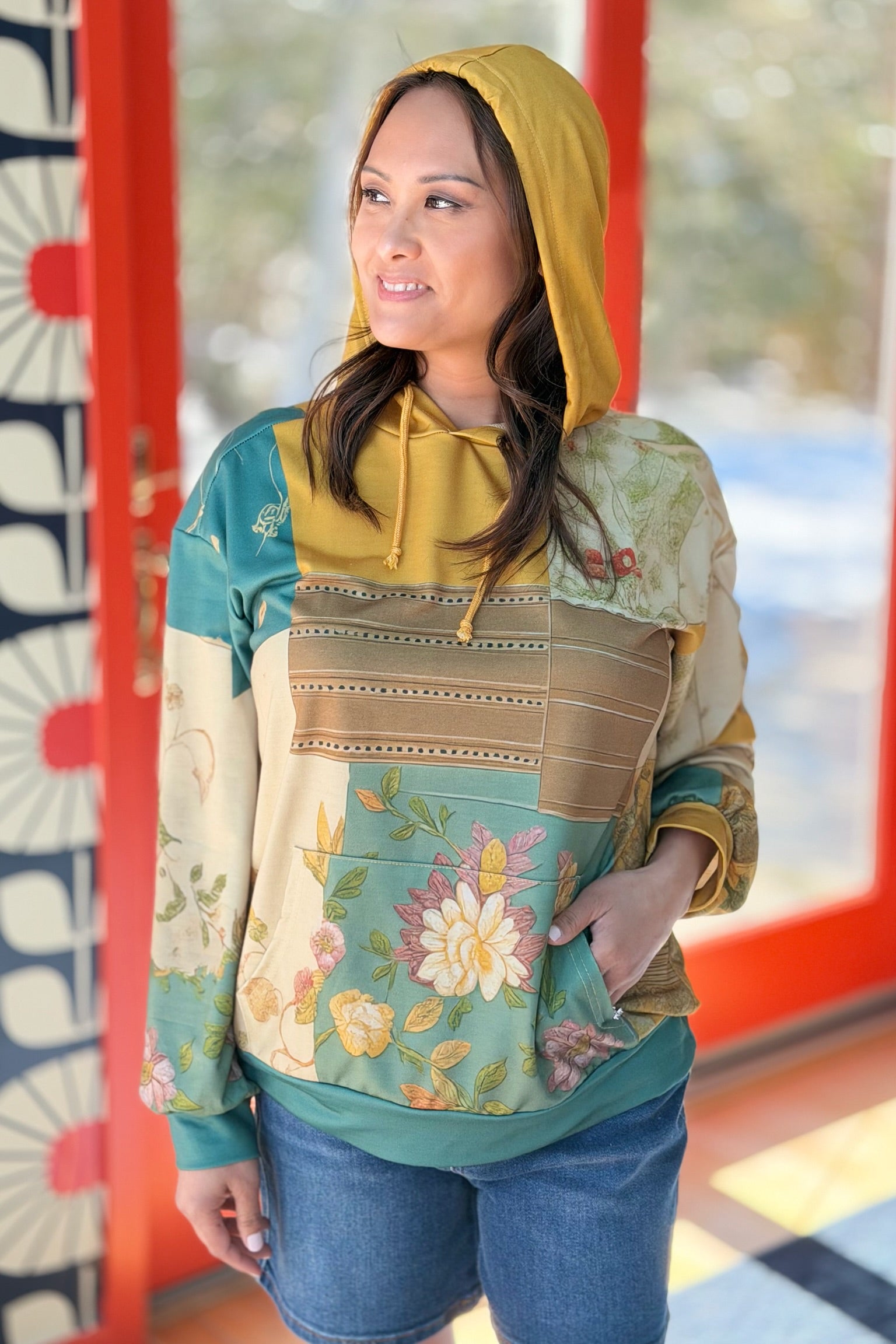 Patchwork Vintage Print Hoodie