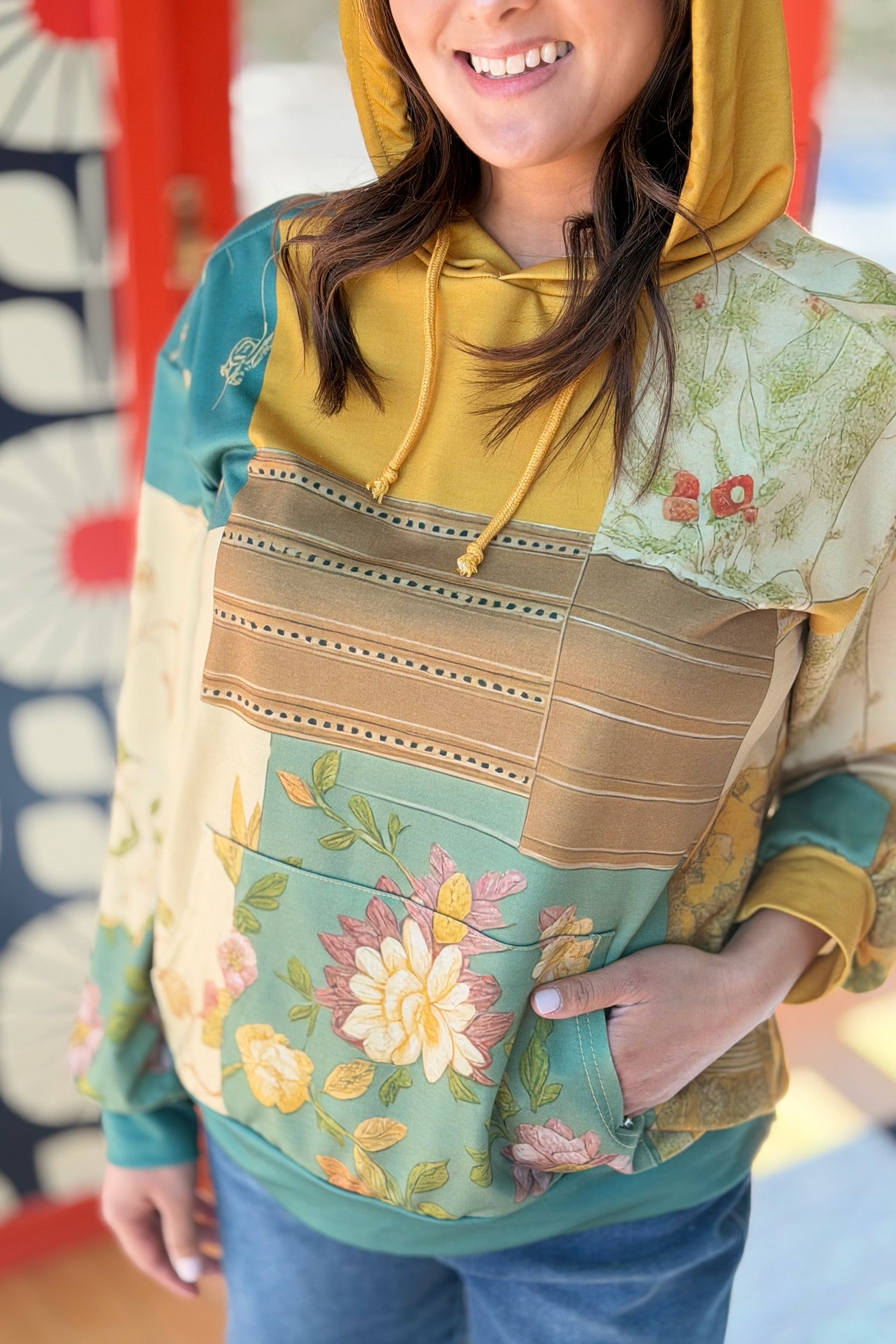 Patchwork Vintage Print Hoodie