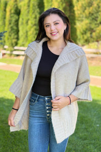 Ribbed Knit Open Cardigan - Oatmeal