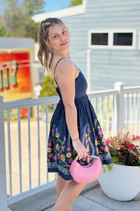 Embroidered Flare Denim Mini Dress