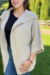 Ribbed Knit Open Cardigan - Oatmeal
