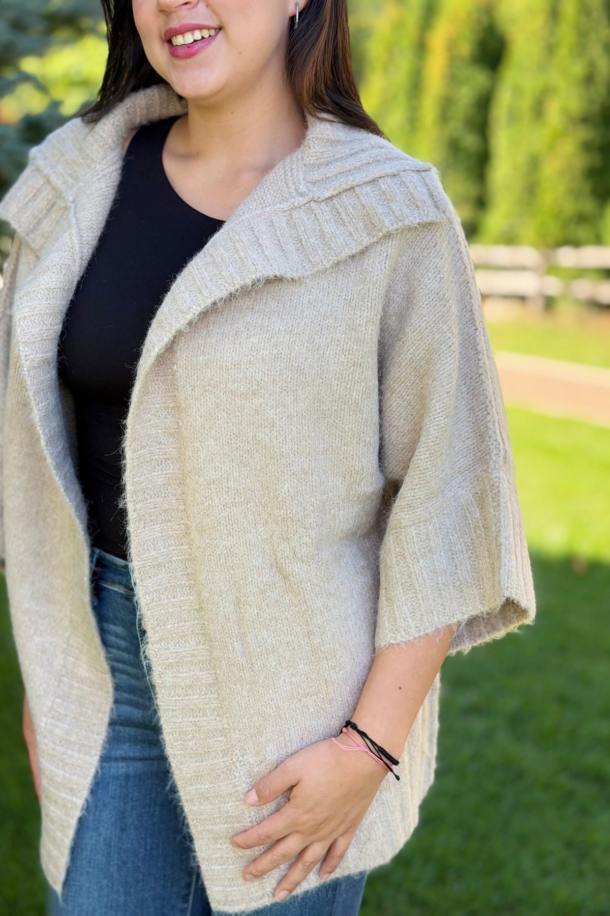 Ribbed Knit Open Cardigan - Oatmeal
