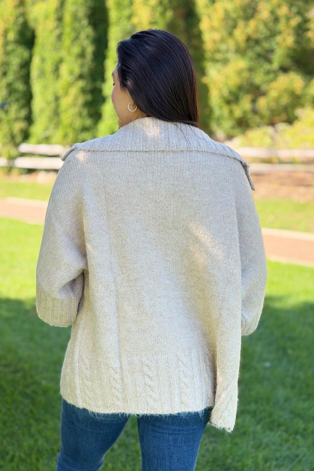 Ribbed Knit Open Cardigan - Oatmeal
