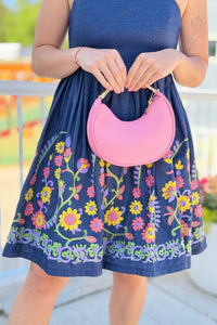 Embroidered Flare Denim Mini Dress