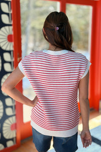 Striped Knit Sweater Top - Red