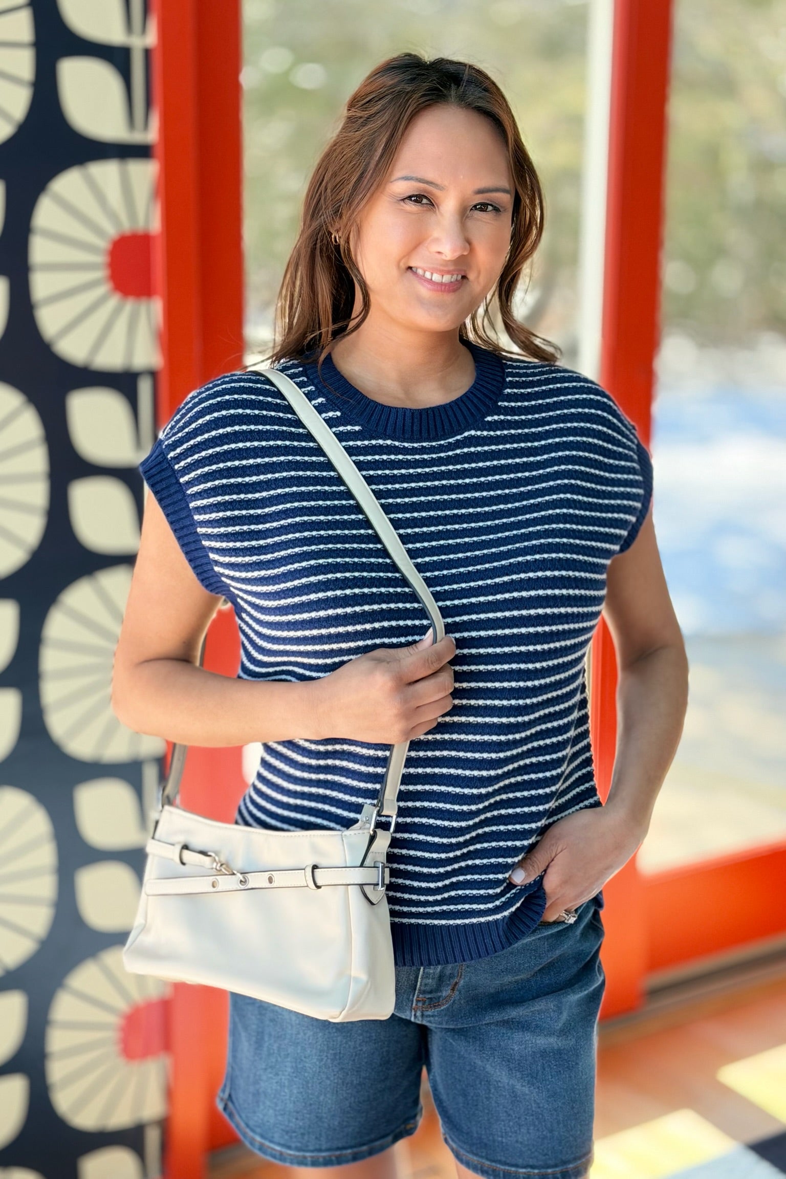 Striped Knit Sweater Top - Navy