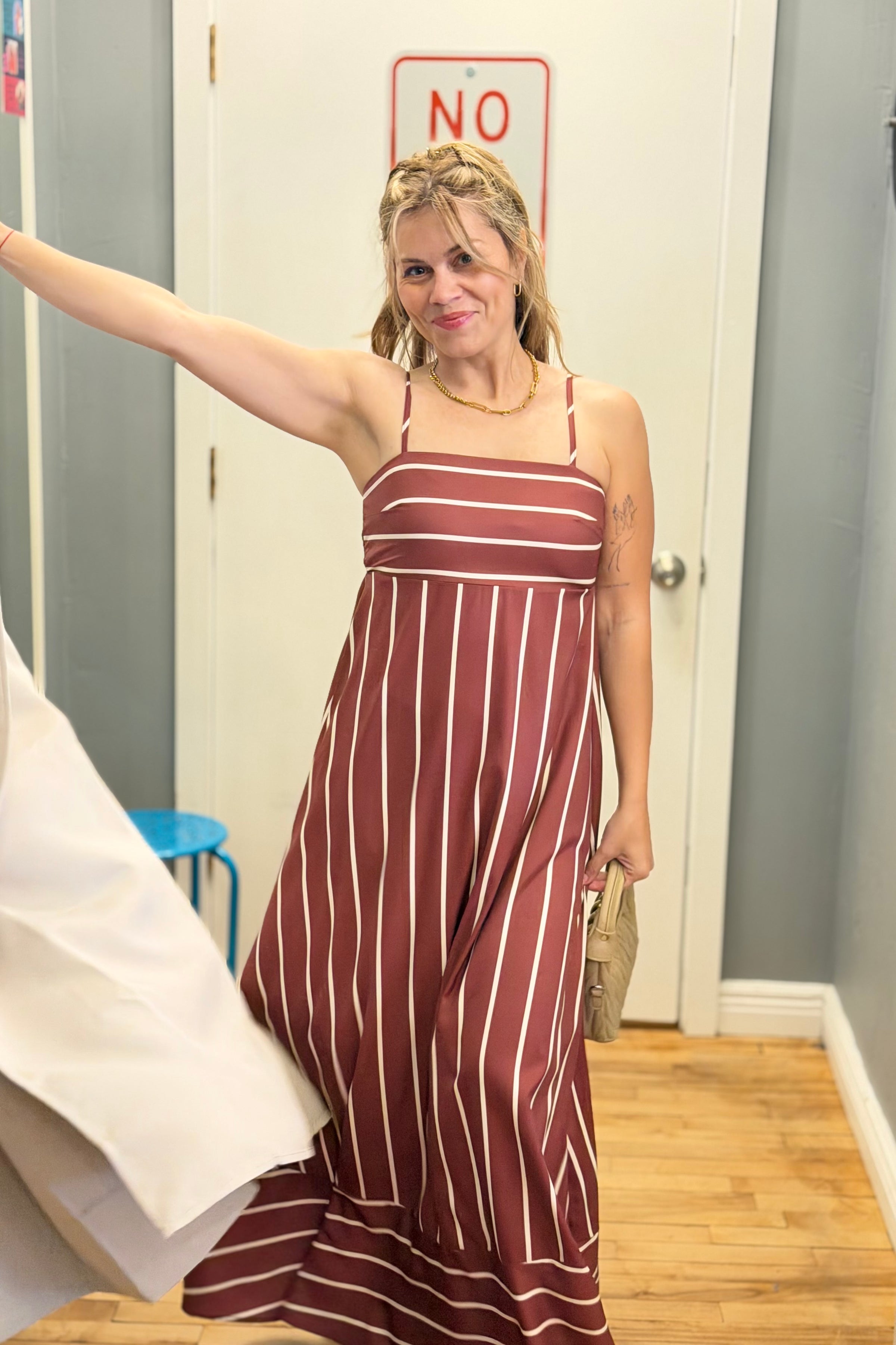 Stripe Strap Maxi Dress - Coffee