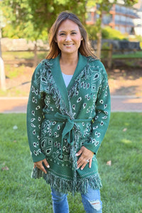 Bandana Fringe Cardigan - Green