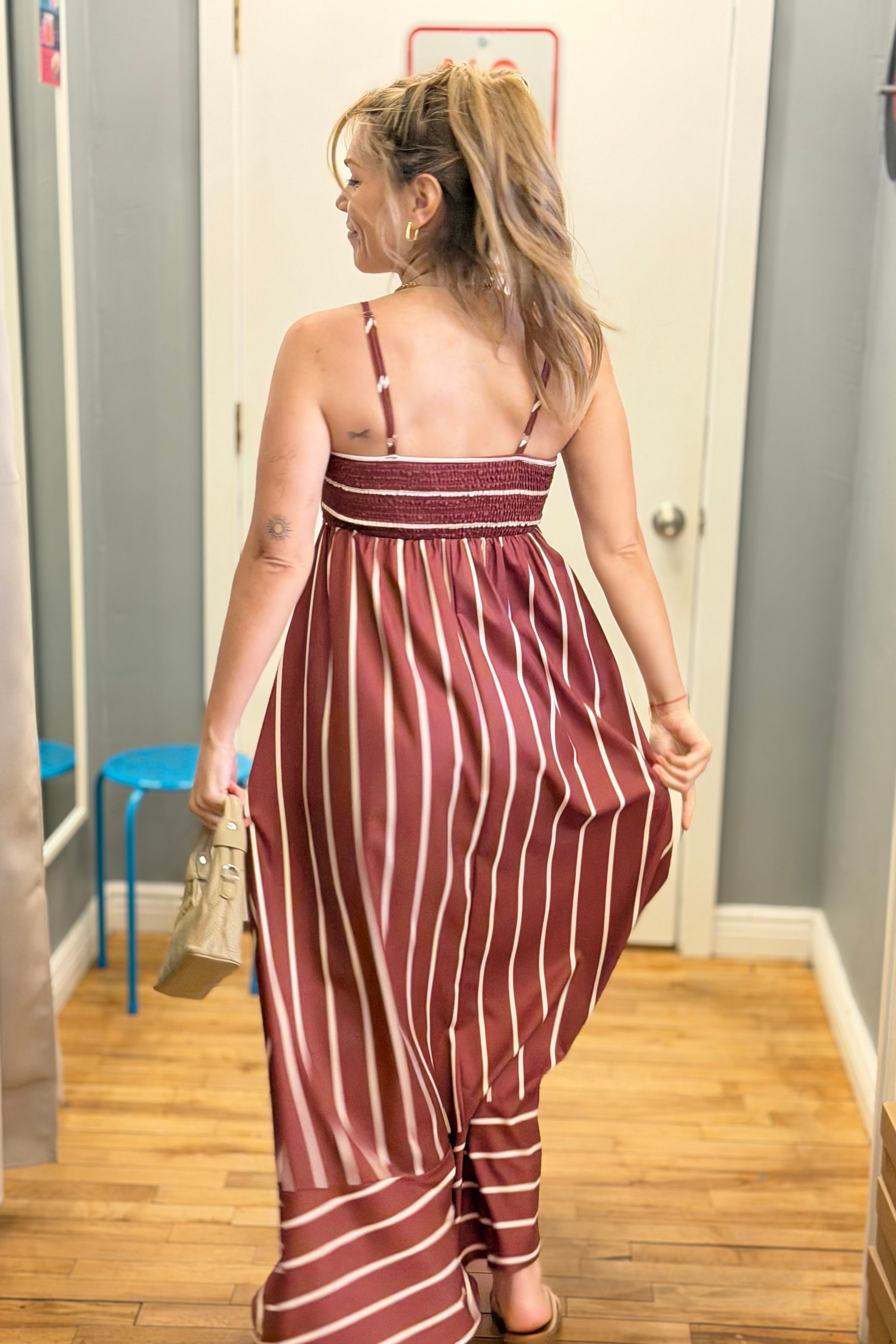 Stripe Strap Maxi Dress - Coffee