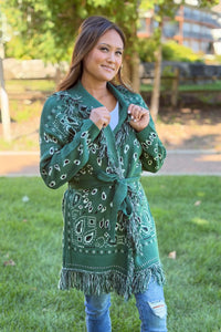 Bandana Fringe Cardigan - Green