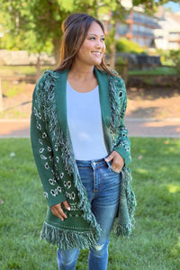 Bandana Fringe Cardigan - Green