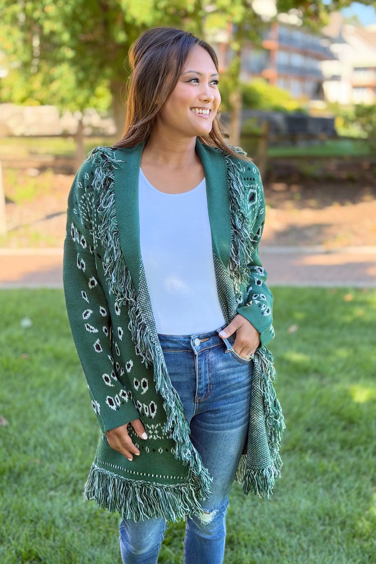 Bandana Fringe Cardigan - Green