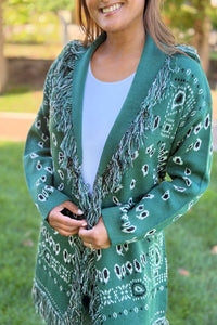 Bandana Fringe Cardigan - Green
