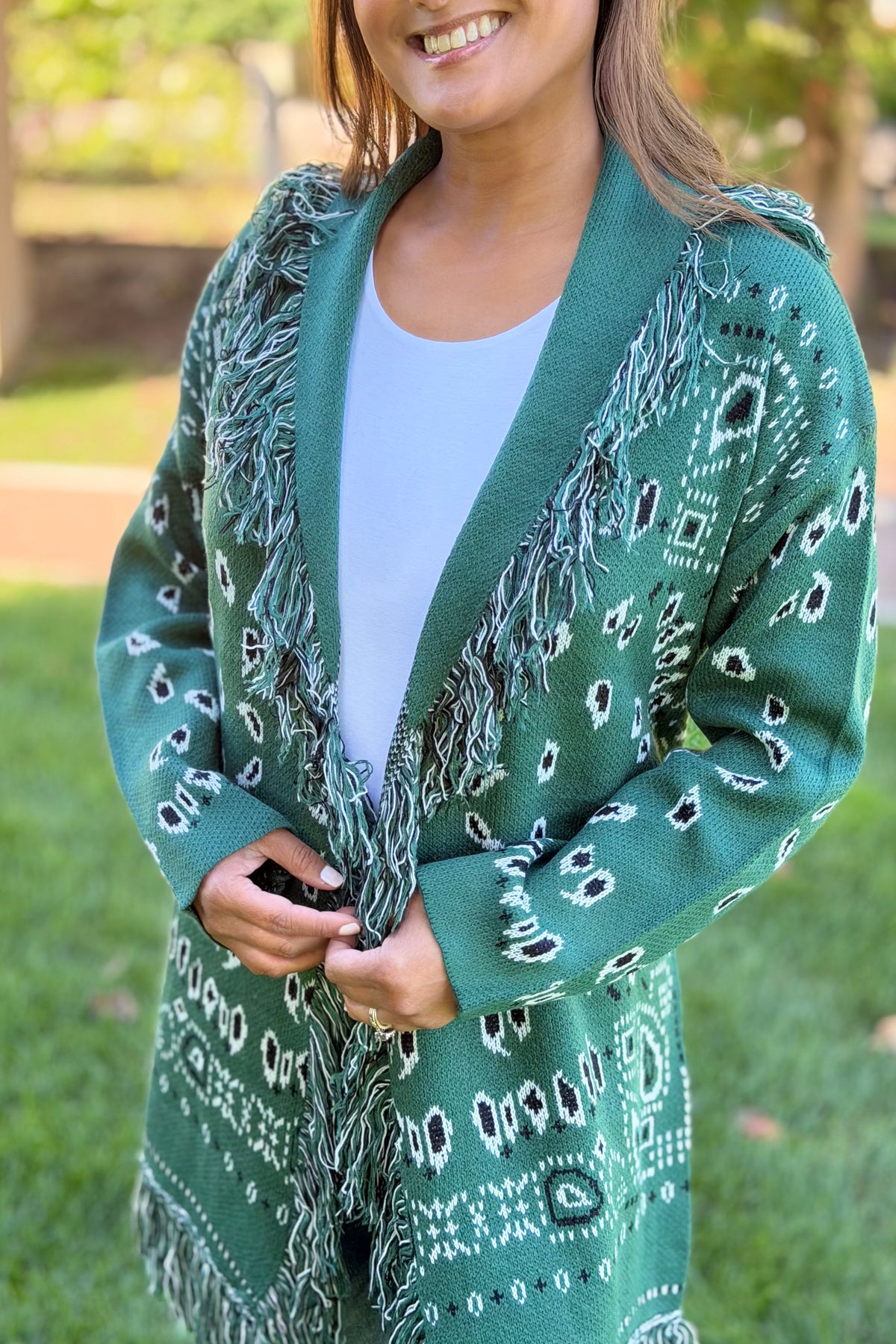 Bandana Fringe Cardigan - Green