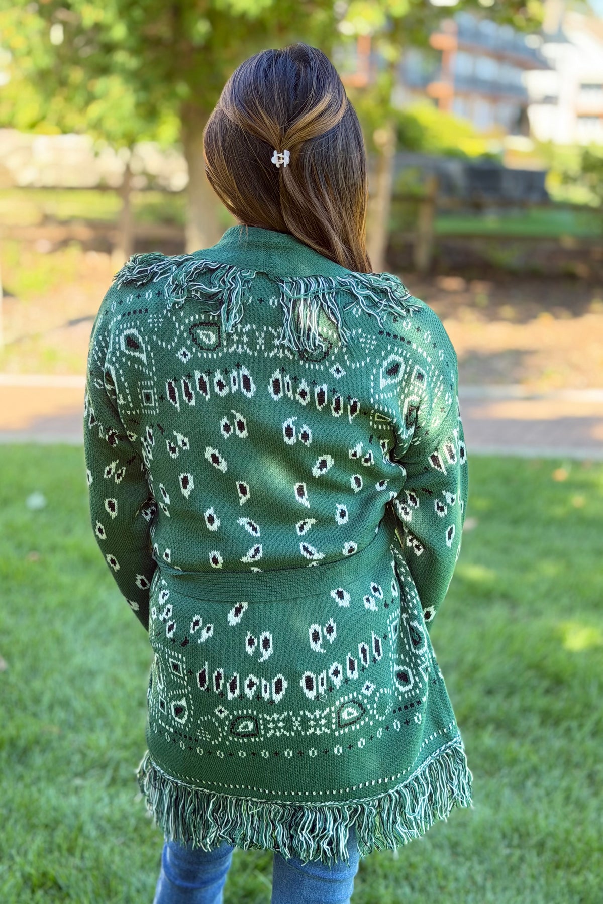 Bandana Fringe Cardigan - Green