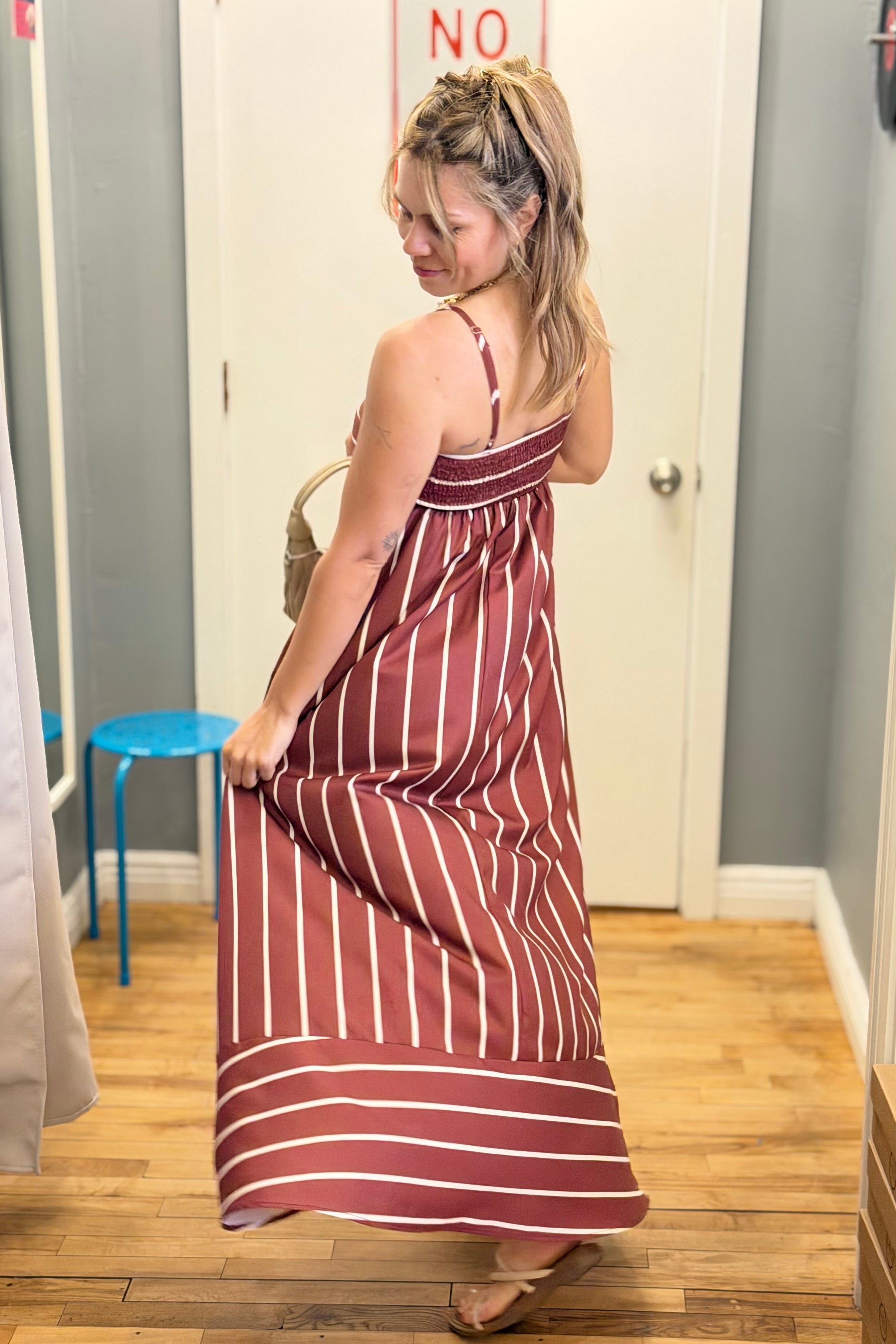 Stripe Strap Maxi Dress - Coffee