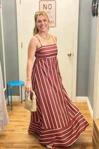 Stripe Strap Maxi Dress - Coffee