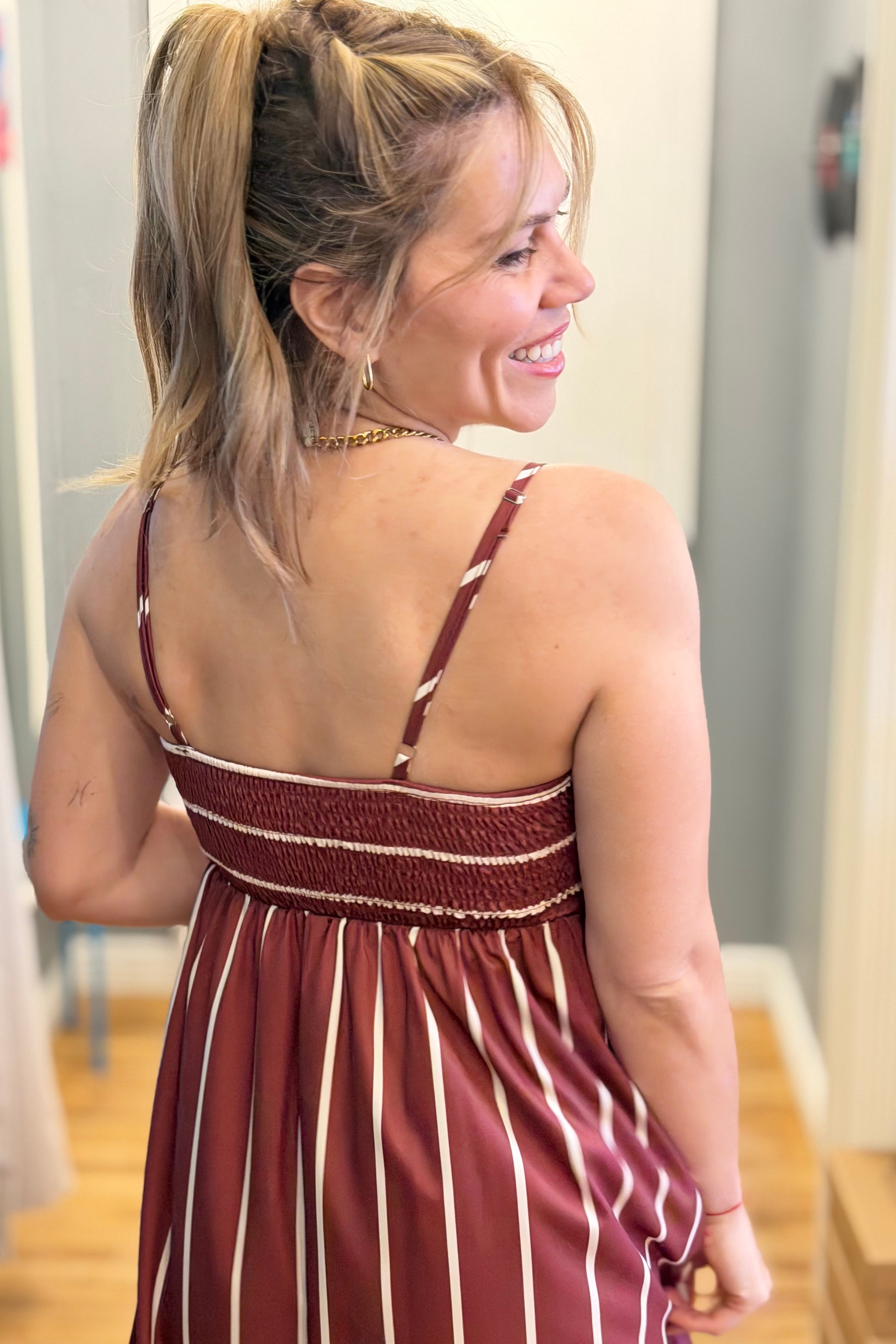 Stripe Strap Maxi Dress - Coffee