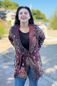 Bandana Fringe Cardigan - Burgundy