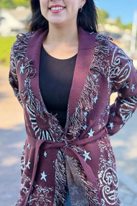Bandana Fringe Cardigan - Burgundy