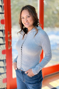 Brushed Rib Knit Hoodie Top - Gray