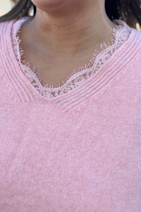 Lace Hem Detail Sweater - Coral