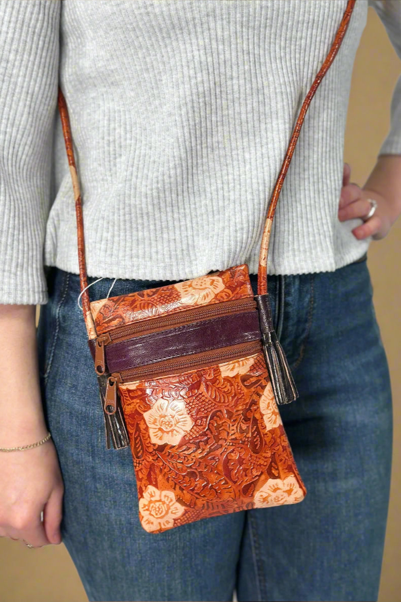 Hand-Painted Genuine Leather Crossbody - Magnolia