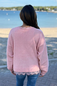 Lace Hem Detail Sweater - Coral