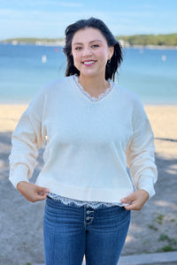 Lace Hem Detail Sweater - Cream