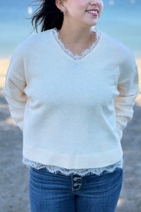 Lace Hem Detail Sweater - Cream