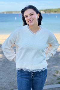 Lace Hem Detail Sweater - Cream
