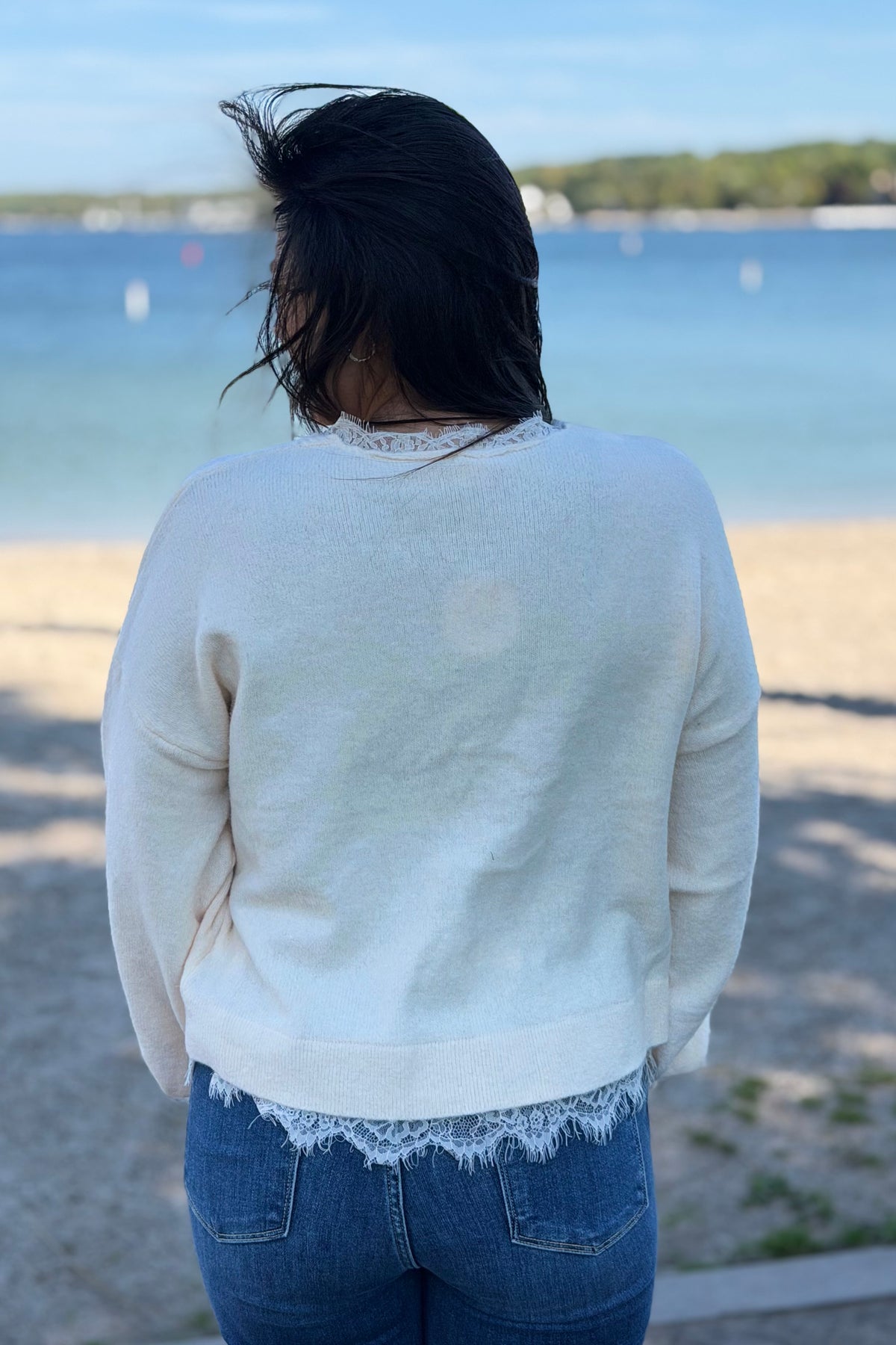 Lace Hem Detail Sweater - Cream