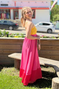 Color Block Maxi Dress - Pink