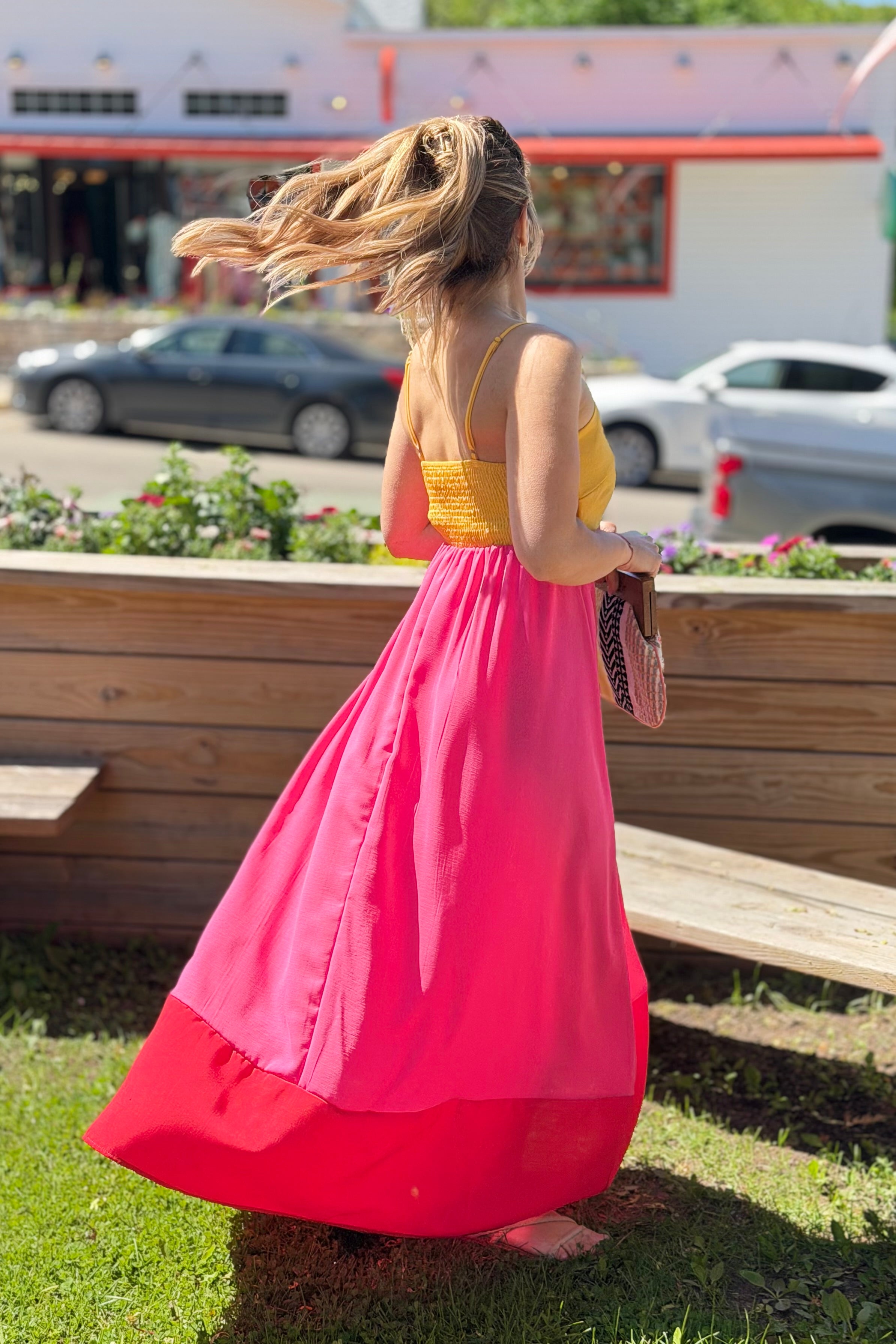 Color Block Maxi Dress - Pink