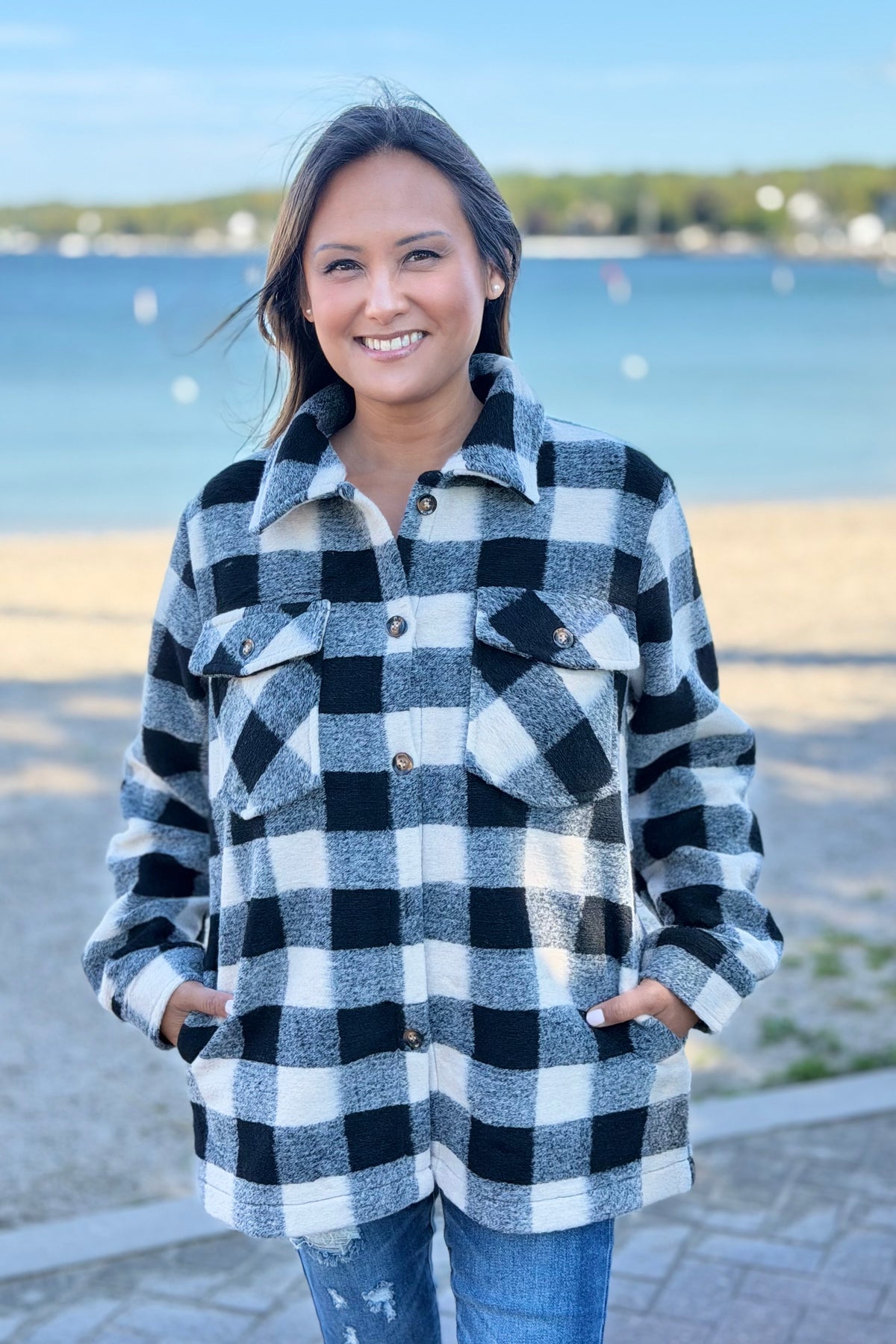 Plaid Jacket - Black & Cream